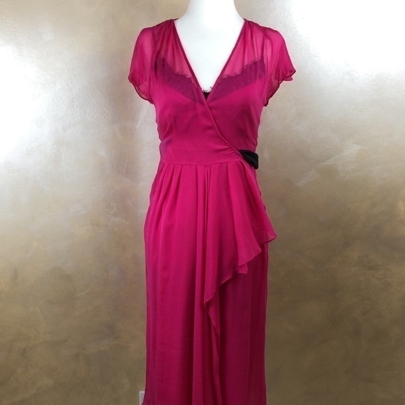 DVF Fuscha Silk Chiffon wrap dress with Silk satin slip - Picture 1 of 10